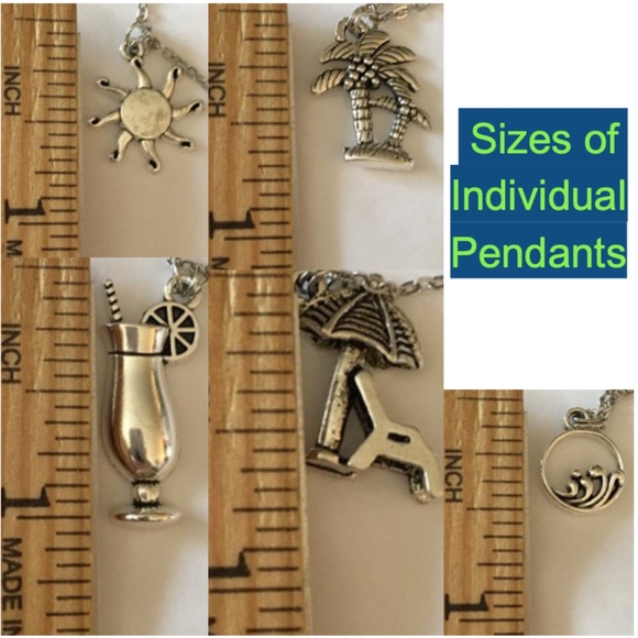 "Tropical Getaway" Handmade Charm Necklace, Beach Ocean Palm Tree Cocktail Sun - Picture 14 of 15